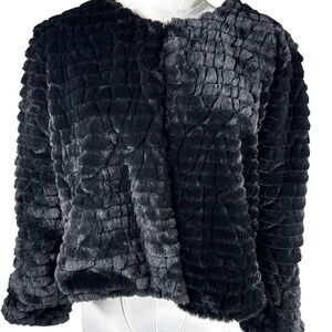 Calvin Klein Faux Fur Jacket Womens XL Black Textured Cropped Coat